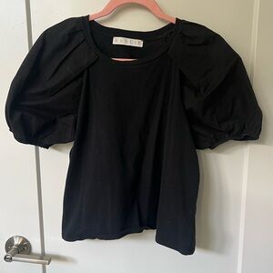 Karlie black cotton tee shirt with puff sleeves